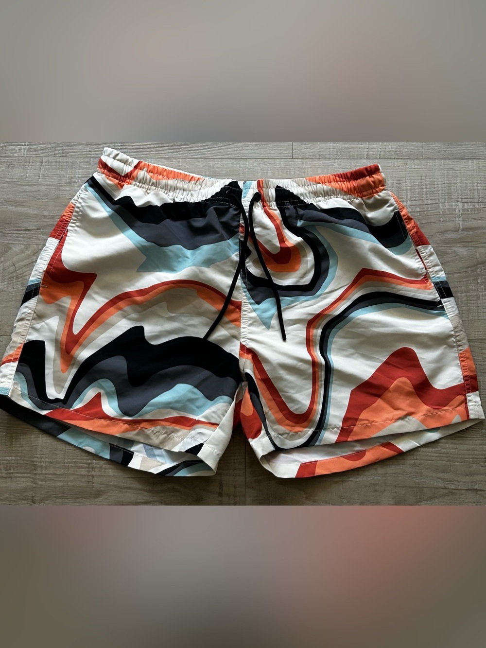 Zara Men's Abstract Wave Swim Shorts — Multicolor